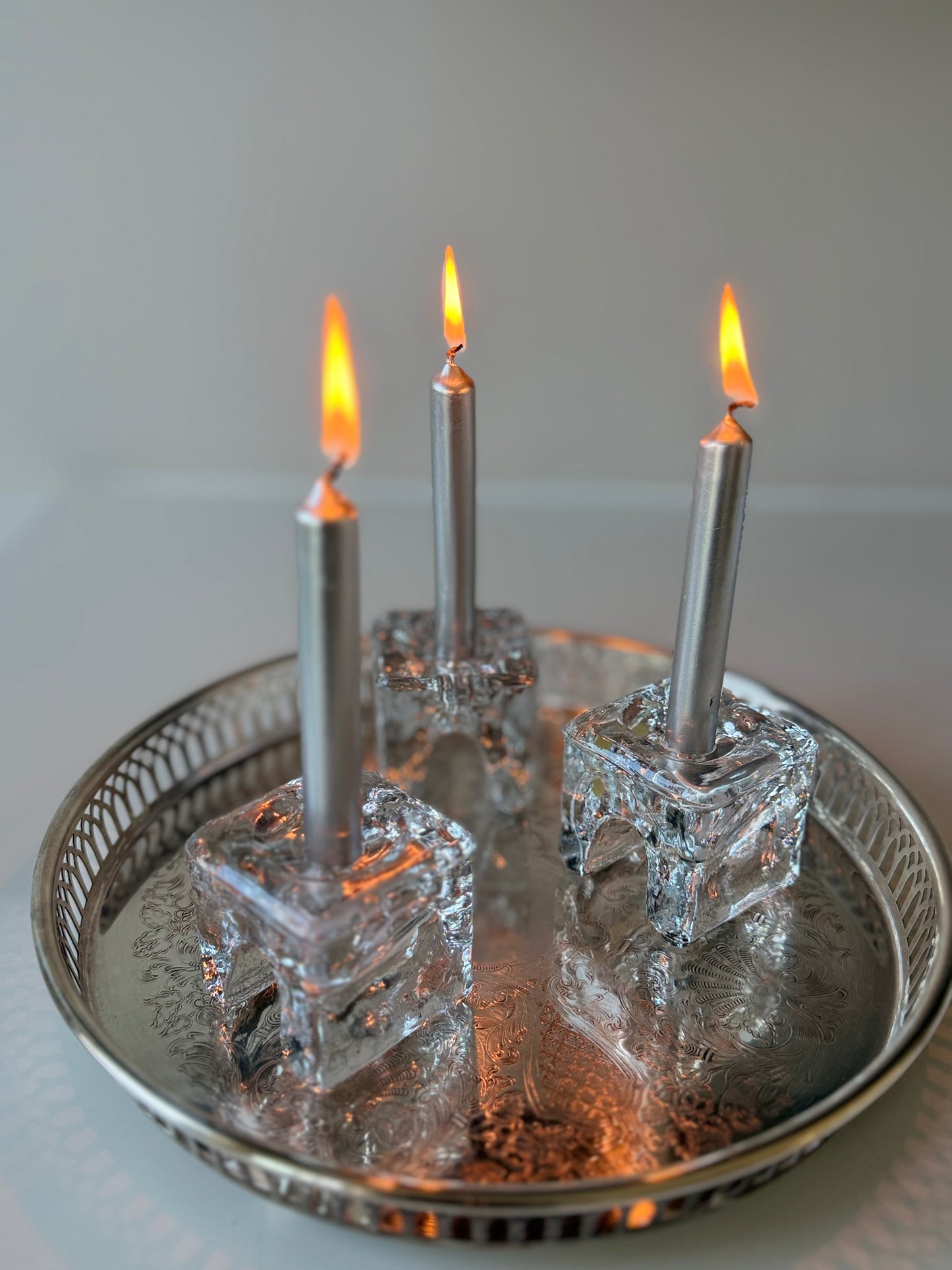 Set of 3 Polish Glass Cube Candle Holders – for Thin Taper Candles