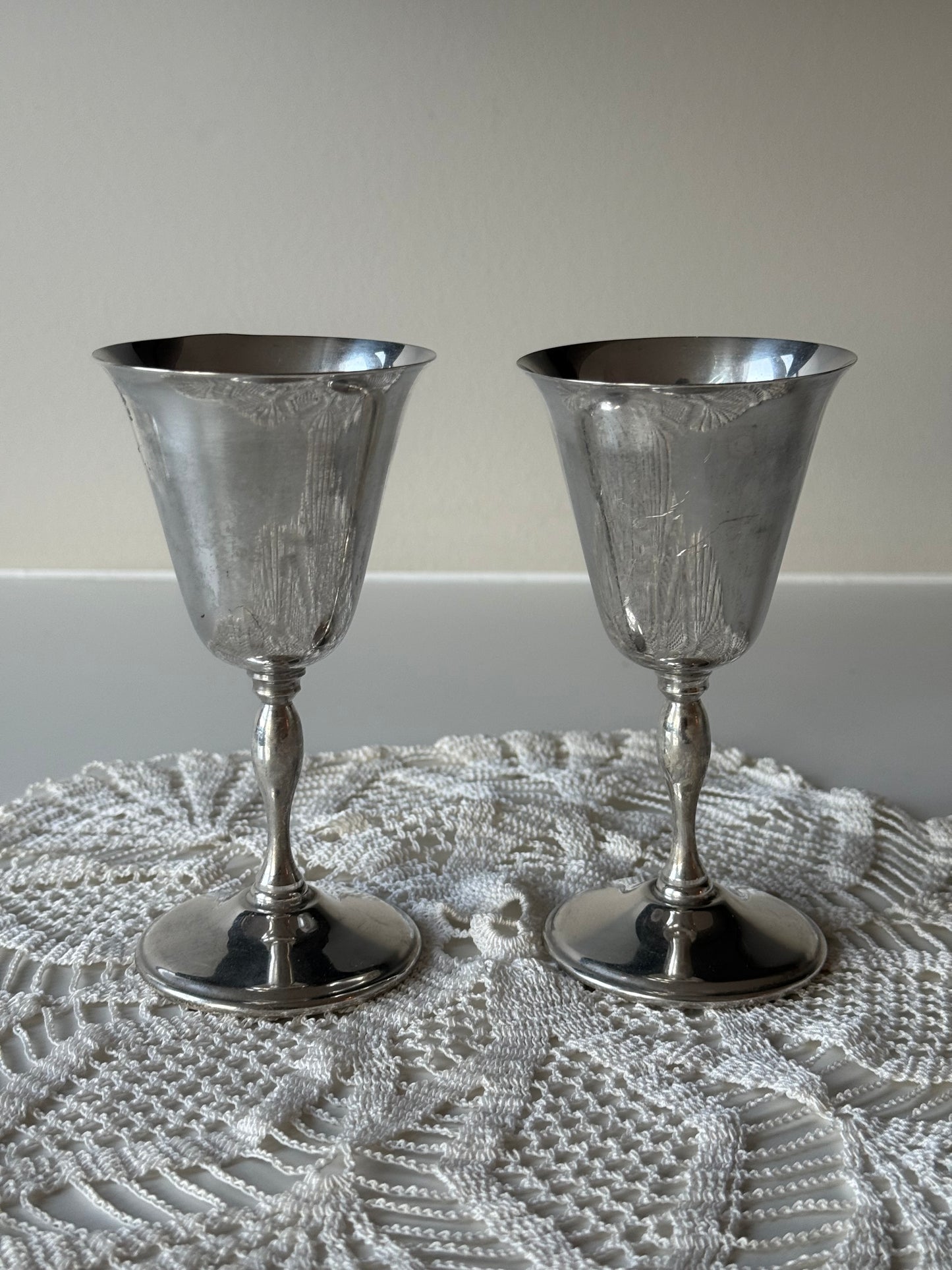 Pair of Vintage “Primrose Plate” Silver-Plated Goblets