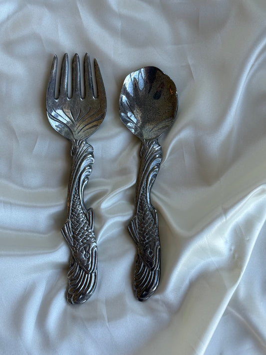 Vintage Sculptural Fish Salad Serving Set