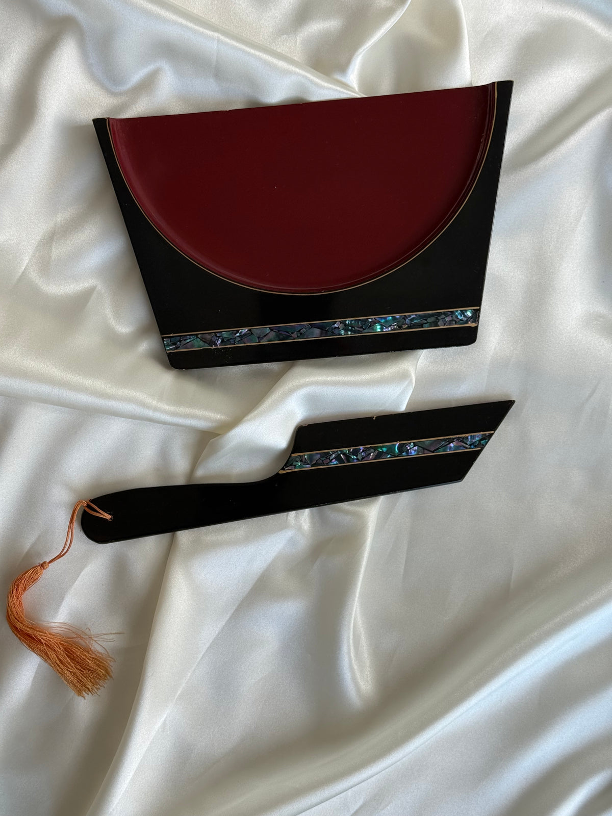 Vintage Japanese Lacquer Crumb Tray & Sweeper Set