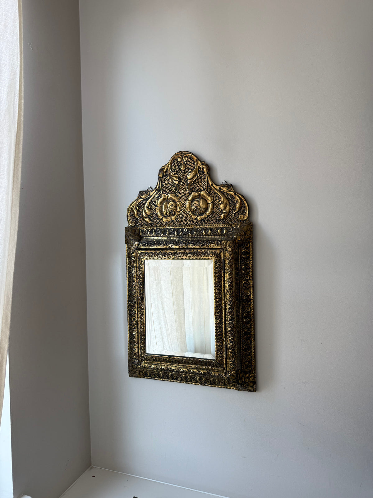 Antique Dutch Art Nouveau Brass Mirror Cabinet with Original Brushes | Circa 1900