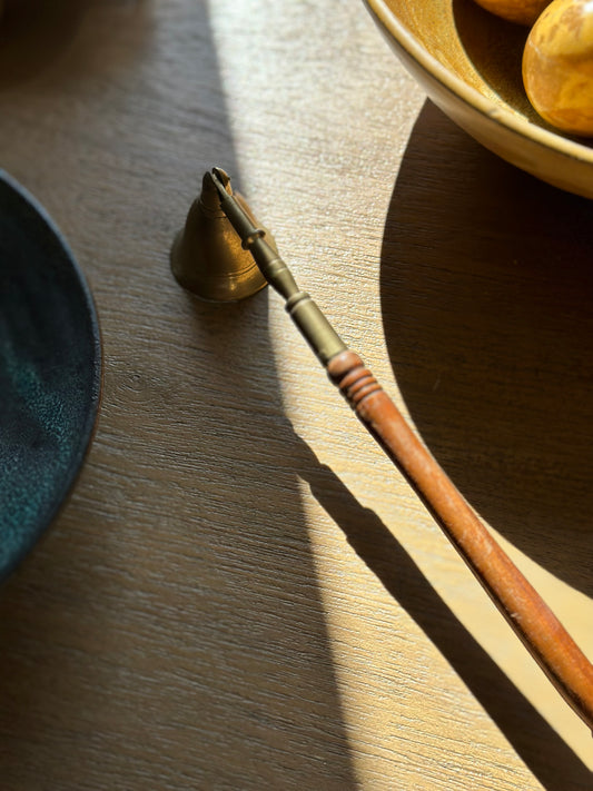 Wooden and brass candle snuffer