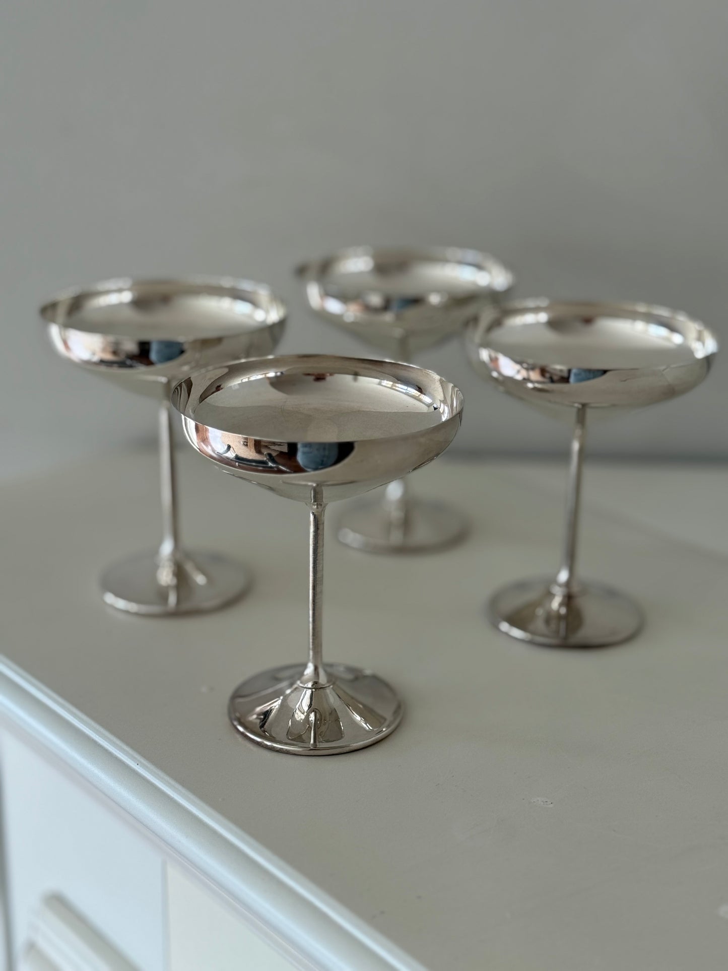 Silver Plated Coupe Champagne Glasses – Set of 4 | Made in Spain