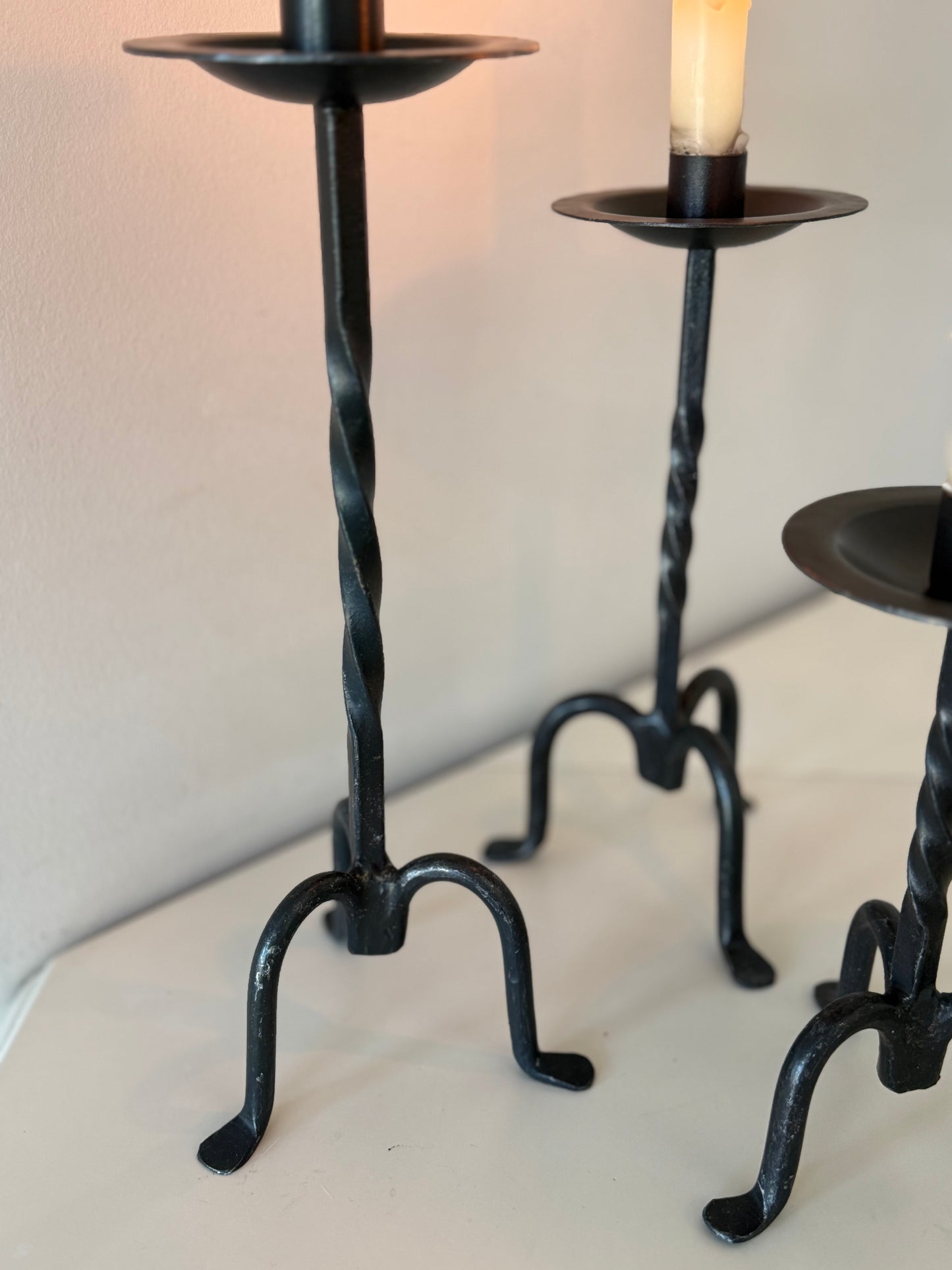 Set of 3 Wrought Iron Candlestick Holders