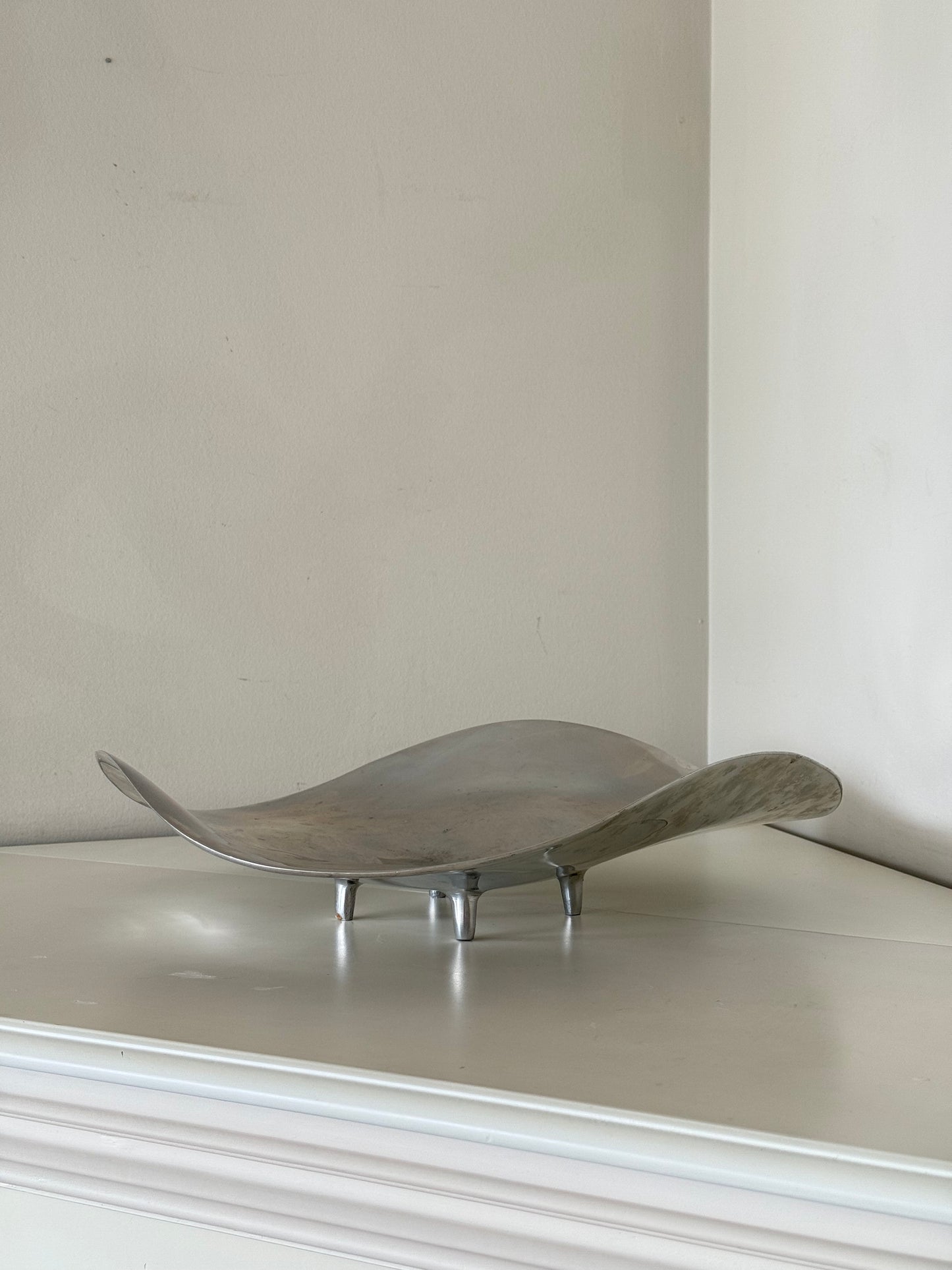 Footed Pewter Centerpiece Bowl – Biomorphic Wave Tray