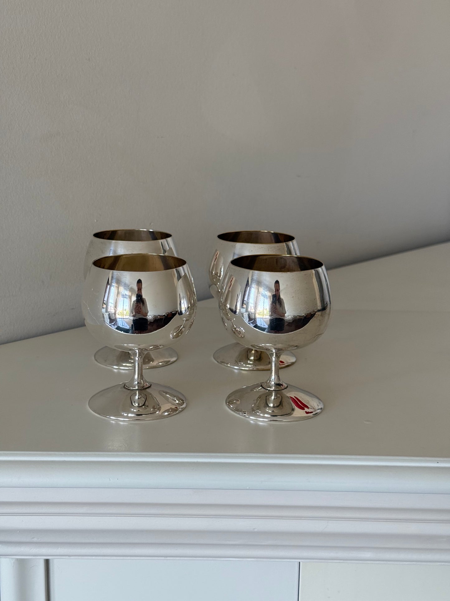 Vintage Silver-Plated Cognac Goblets – Set of 4 | Made in Spain