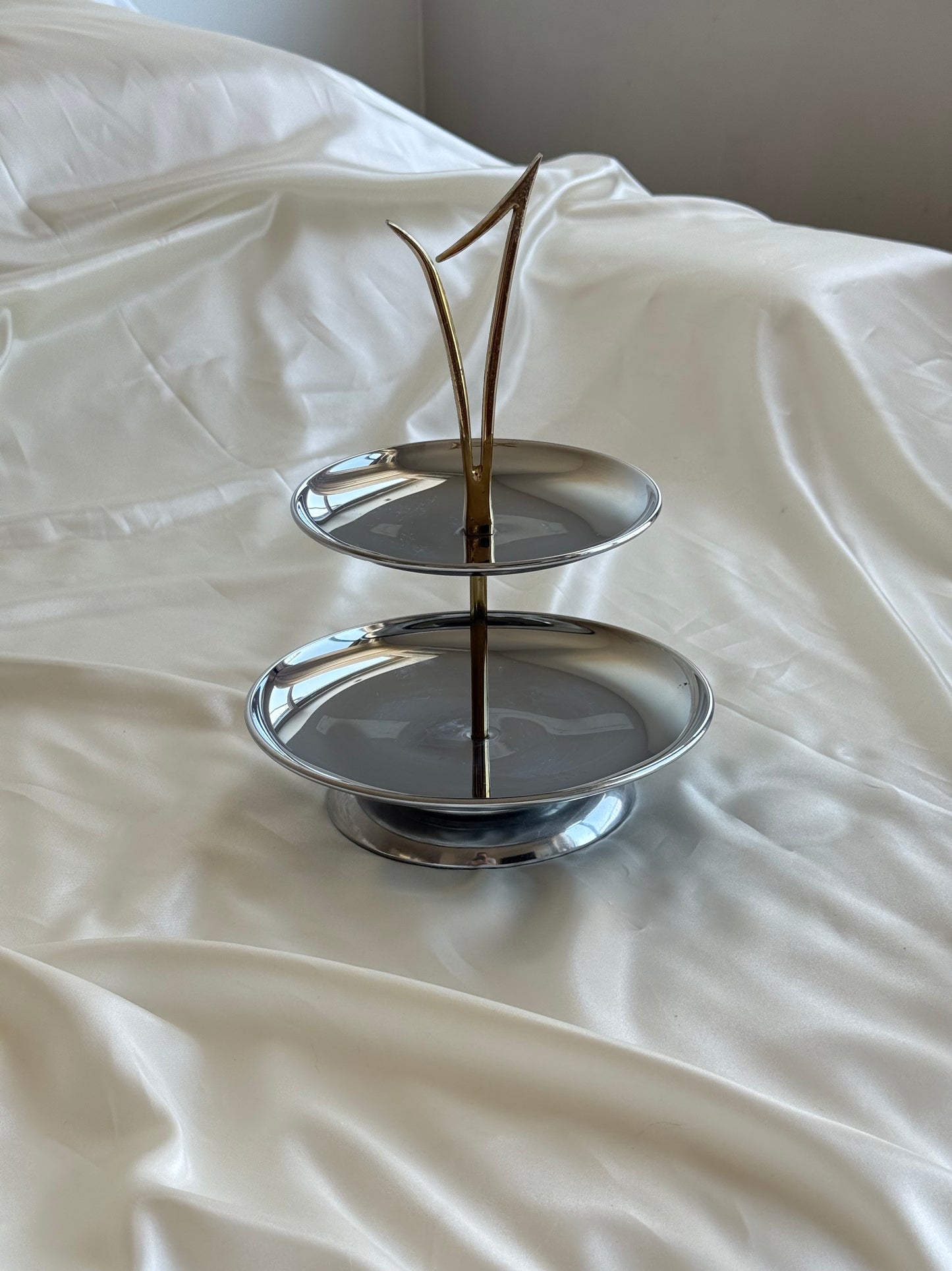 Vintage Two-Tier Chrome Jewelry Stand / Serving Tray