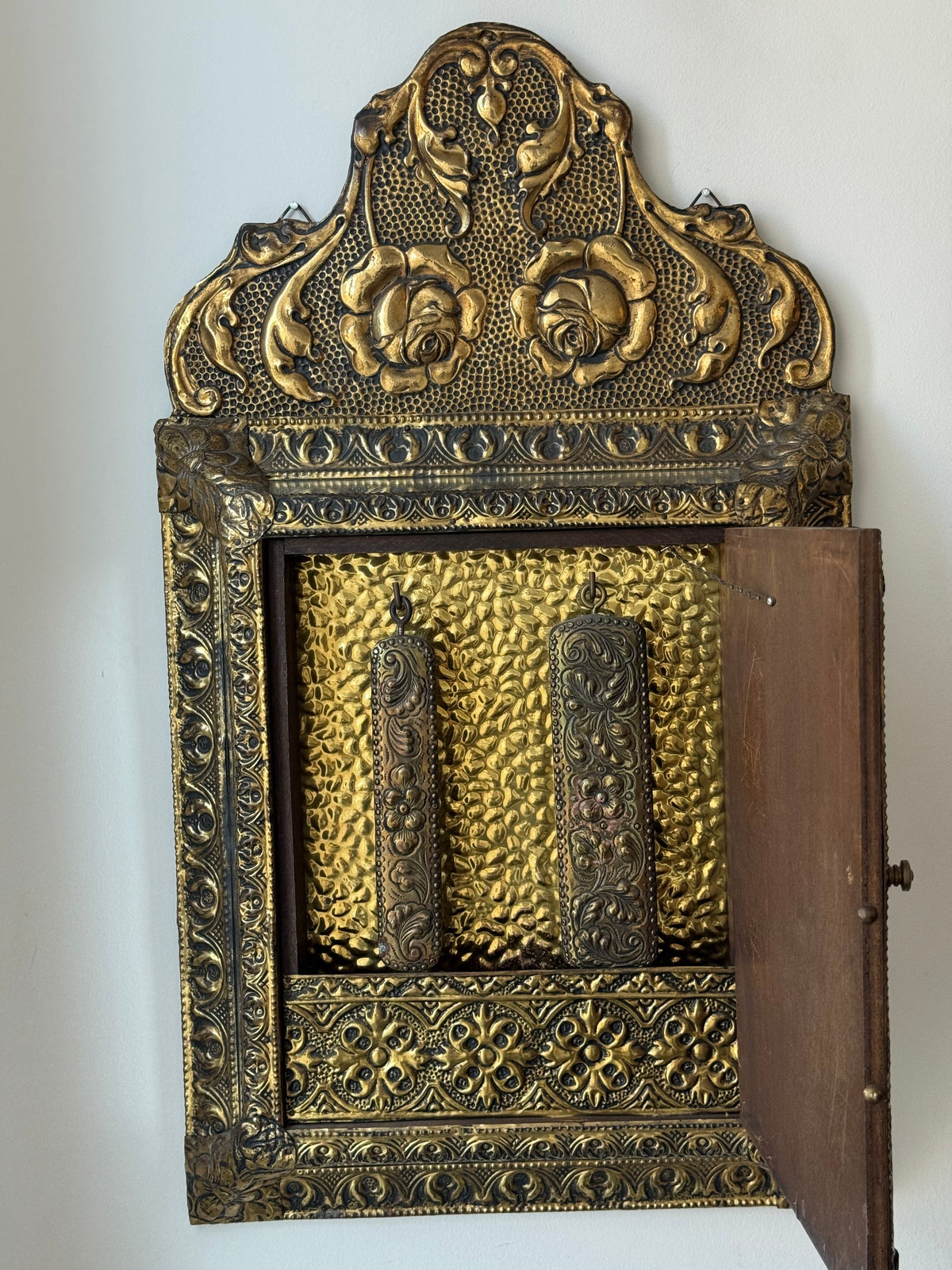 Antique Dutch Art Nouveau Brass Mirror Cabinet with Original Brushes | Circa 1900
