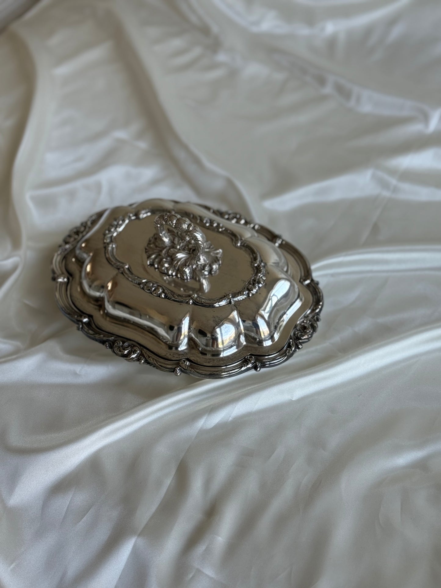 Antique Rococo Revival Lidded Entrée Dish with Removable Lock Handle