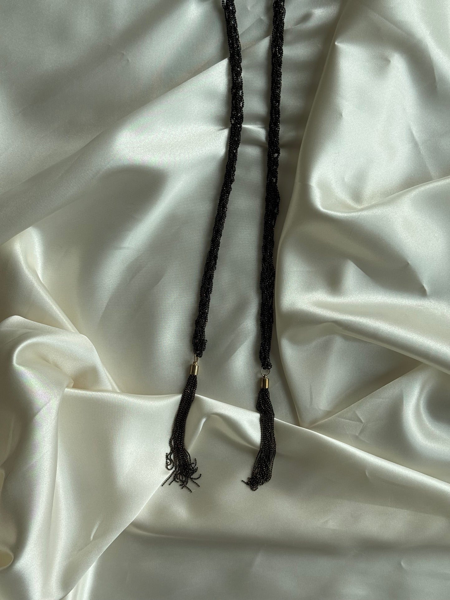 Vintage Black Seed Bead Tassel Necklace
