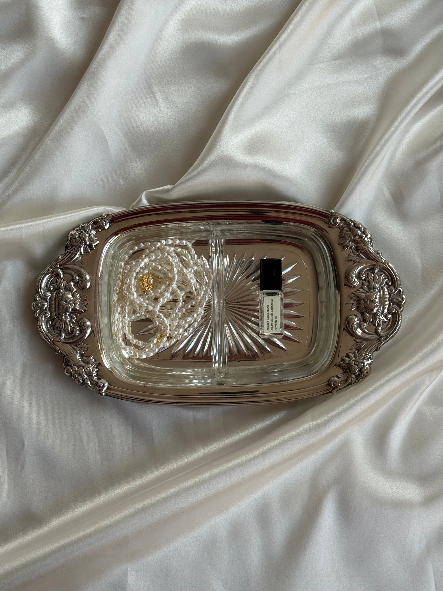 Vintage Silver-Plated Tray with Divided Glass Insert