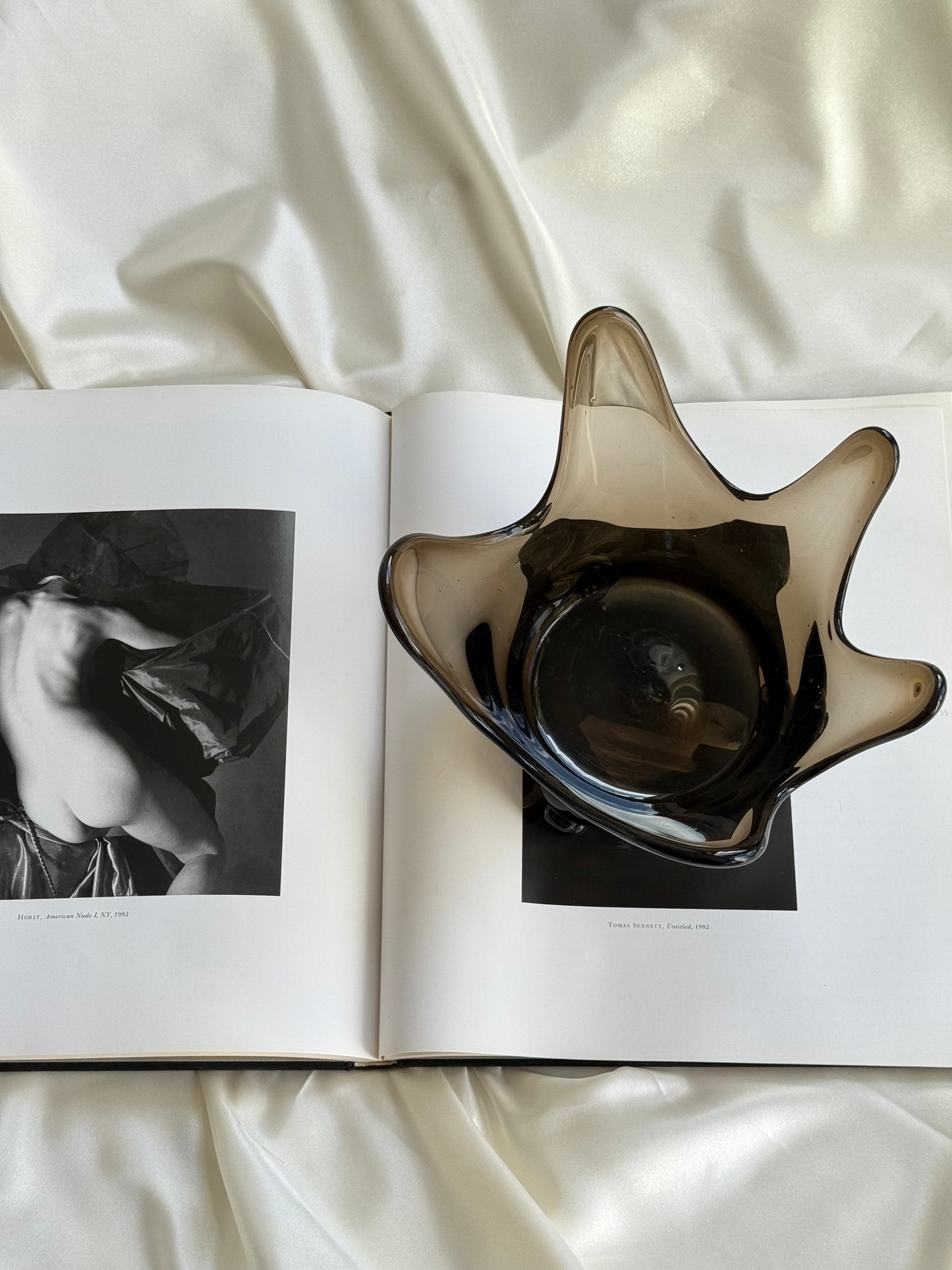Vintage Smoky Art Glass Bowl – Sculptural Footed Form