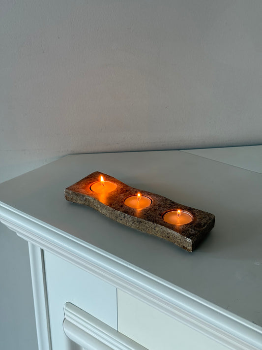 Fossil Stone Triple Tealight Candle Holder