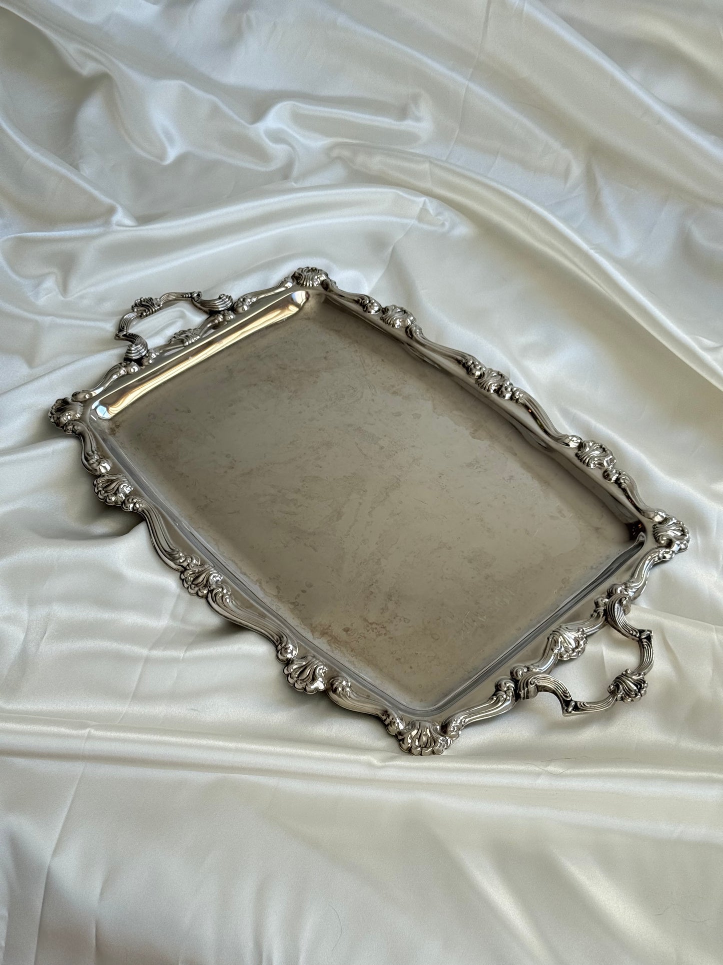 Vintage Silver-Plated Serving Tray with Shell Motif Handles