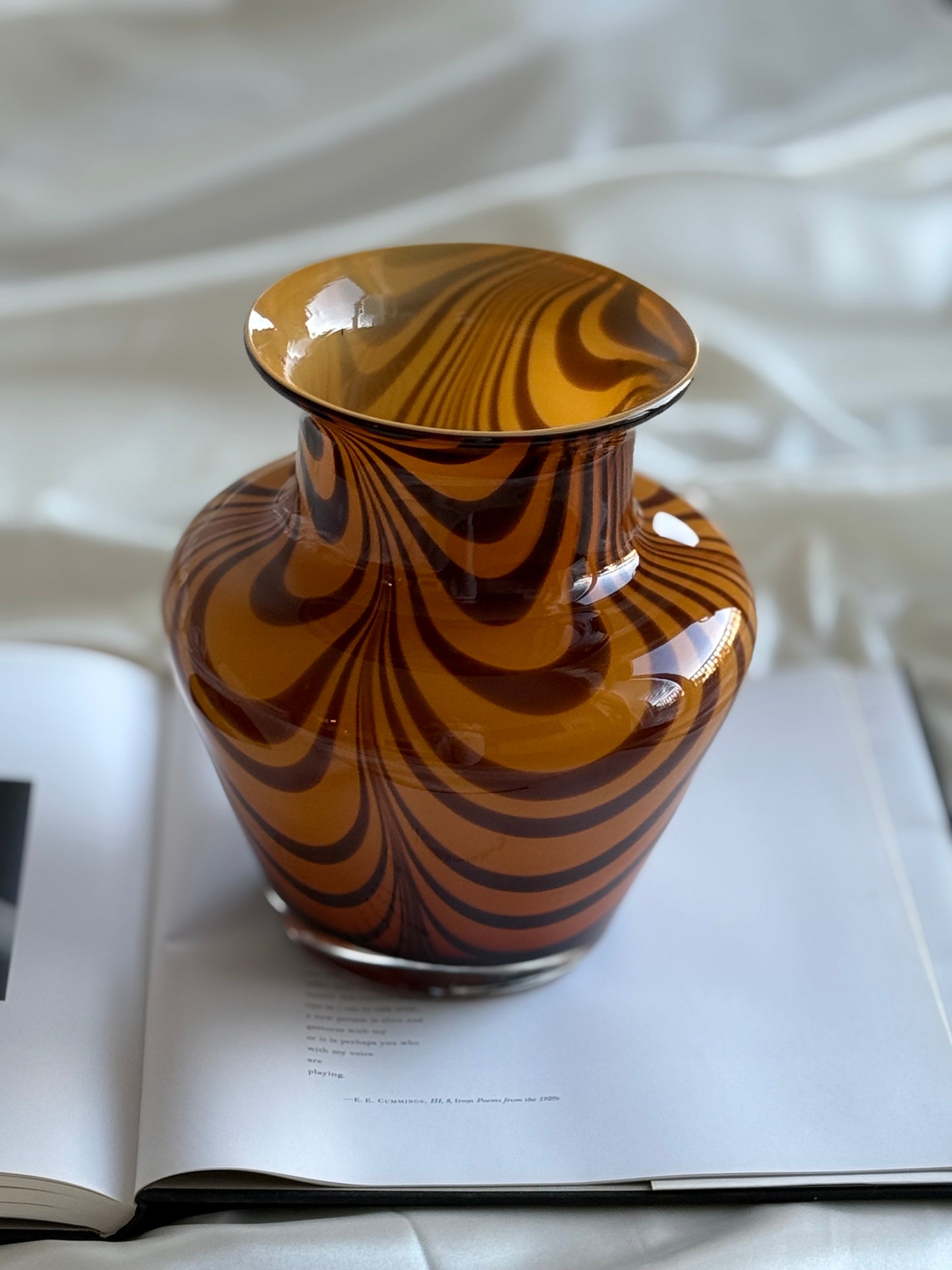 Vintage Art Glass Vase – Amber & Brown Swirl