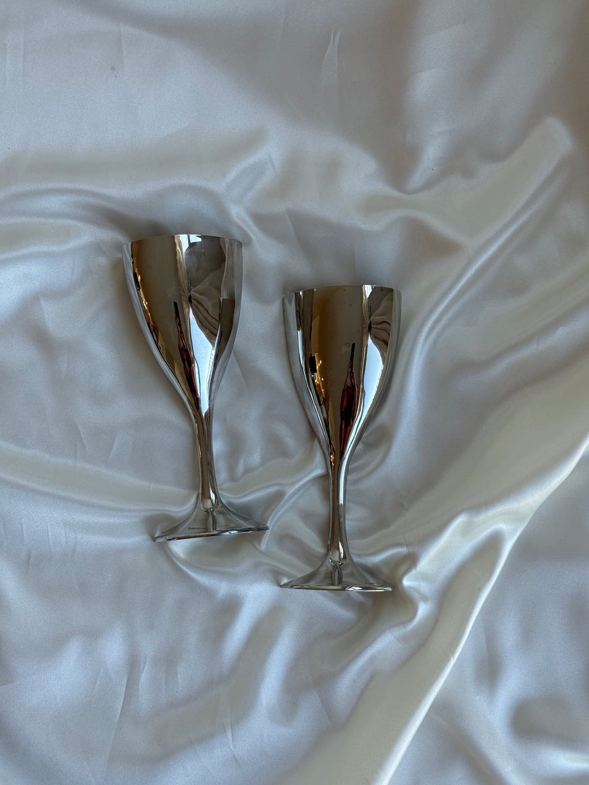 Vintage Silver-Plated Heart-Shaped Goblets — Pair