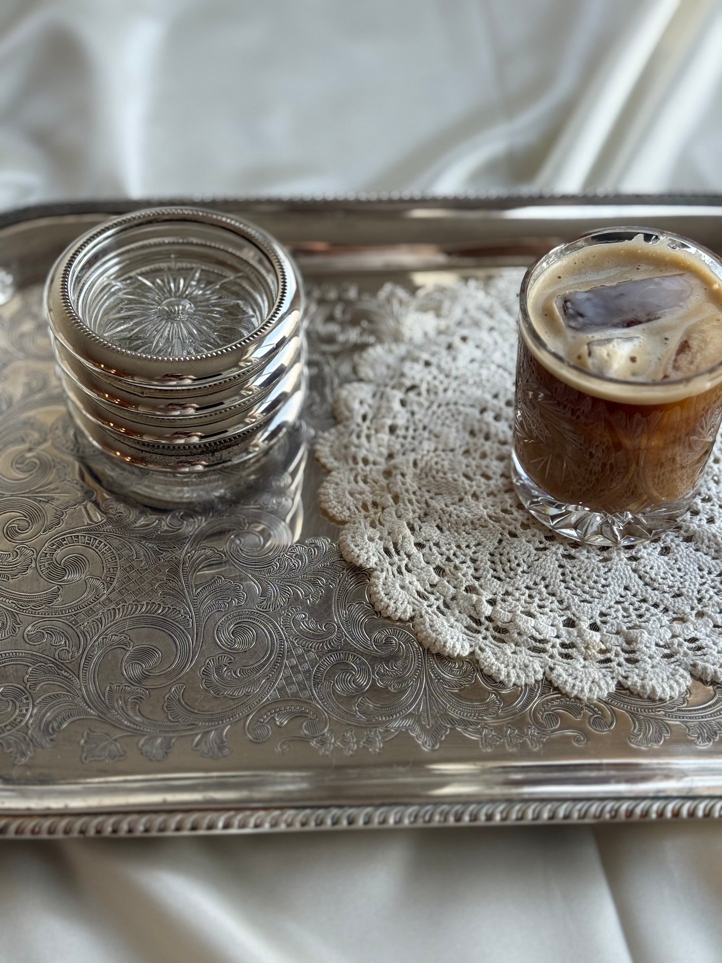 Set of 4 Vintage Silver-Plated Glass Coasters — Made in Italy