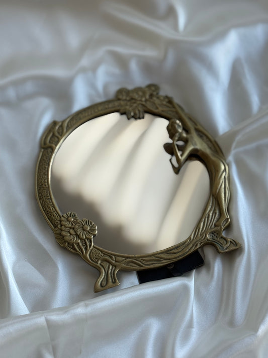 Vintage Solid Brass Art Nouveau Vanity Mirror