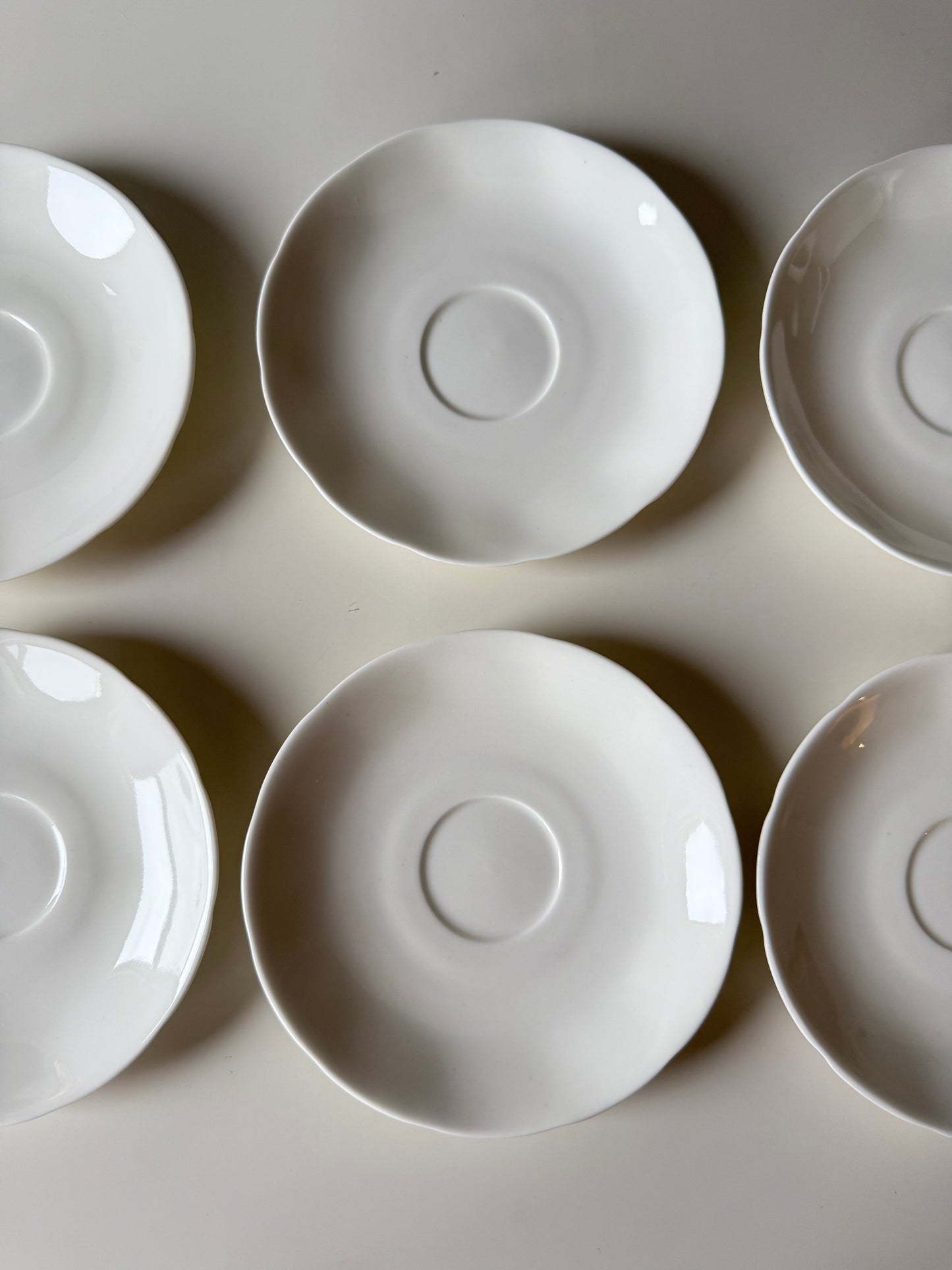 Set of 6 White Porcelain Cups & Saucers