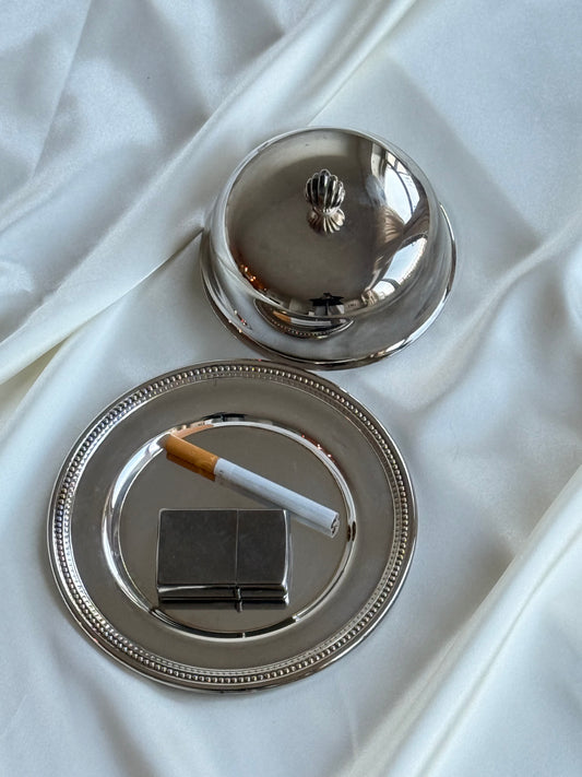 Vintage Silver-Plated Lidded Dish — Beaded Rim