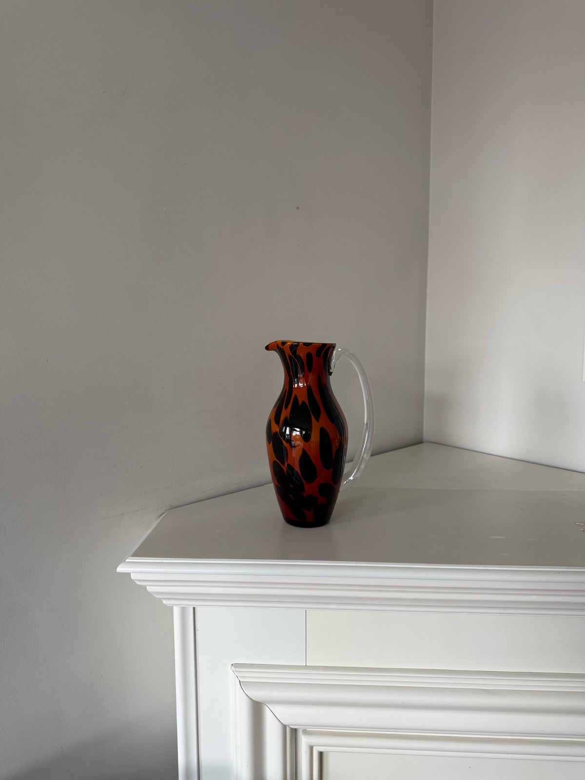 Vintage Leopard Print Art Glass Pitcher