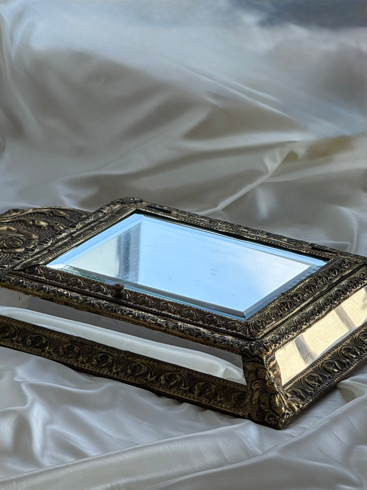 Antique Dutch Art Nouveau Brass Mirror Cabinet with Original Brushes | Circa 1900