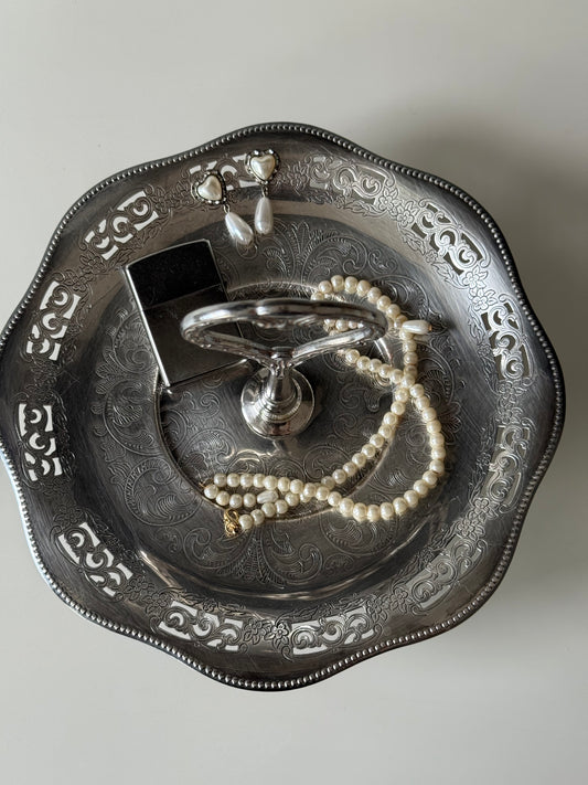 Vintage Silver-Plated Pedestal Tray with Heart Handle