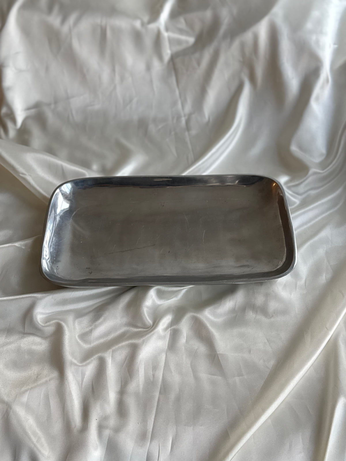 Vintage Silver Tone Rectangular Footed Serving Tray