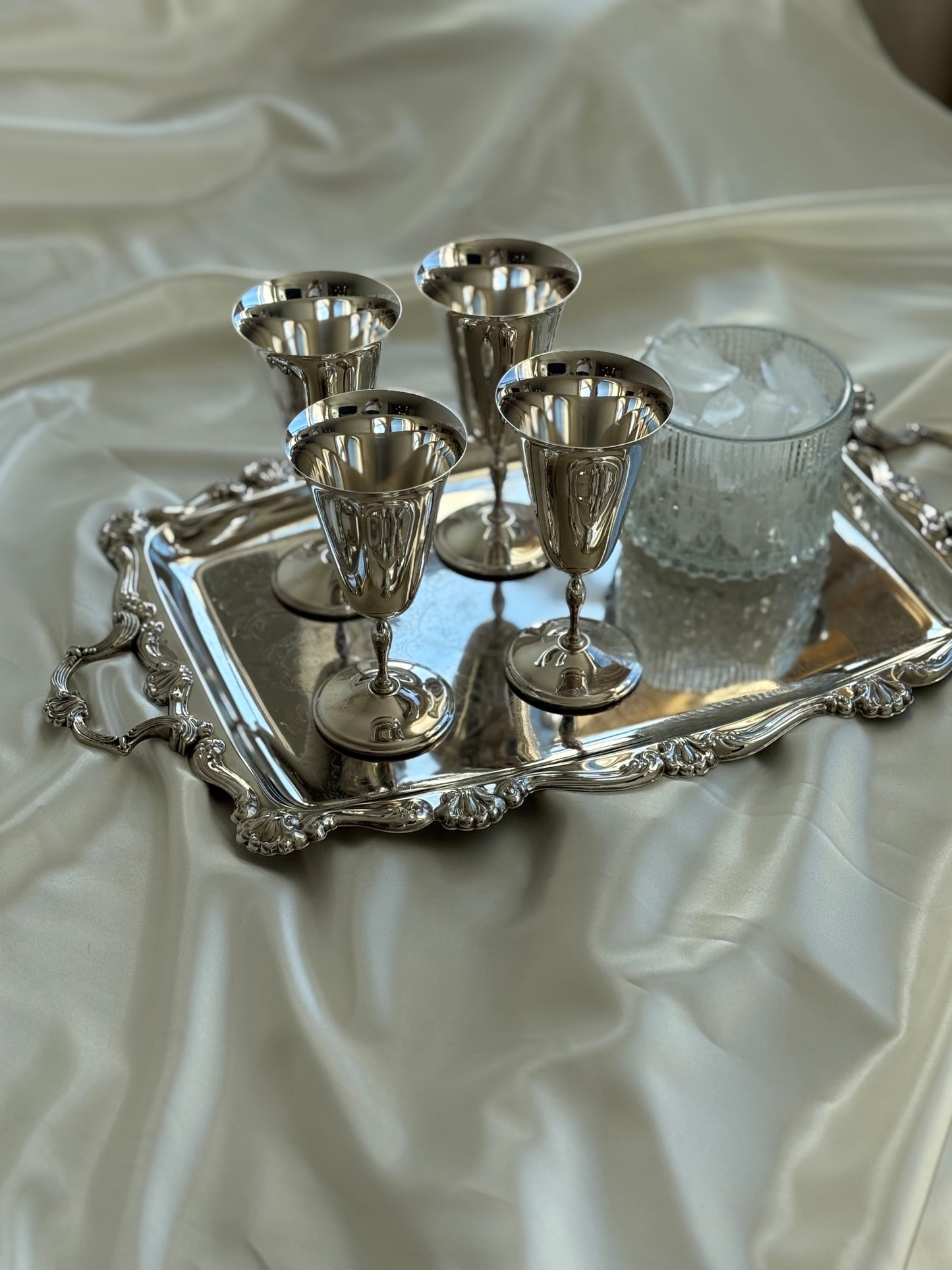 Vintage Silver-Plated Serving Tray with Shell Motif Handles