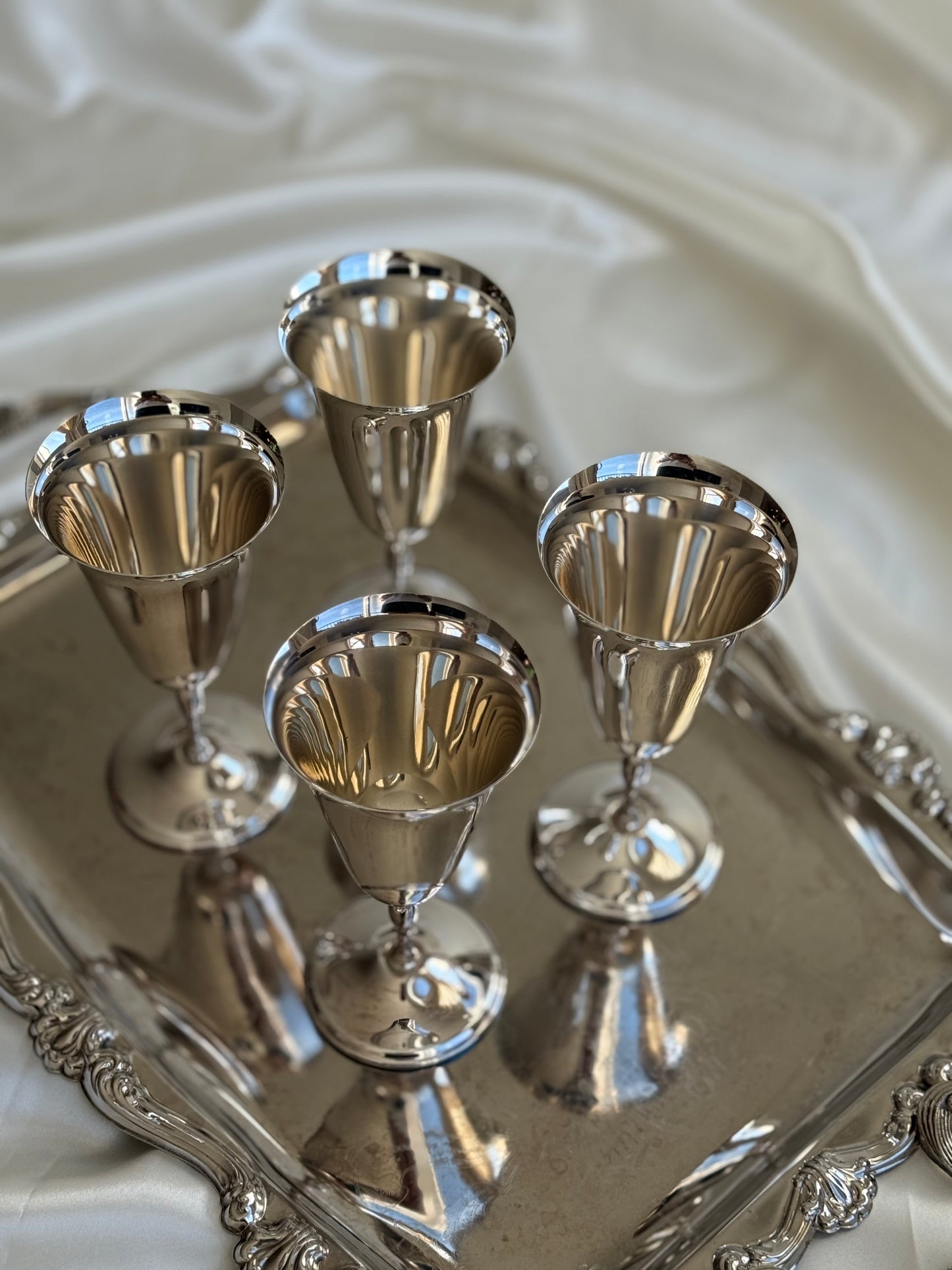 Set of 4 Vintage Silver-Plated Champagne Goblets