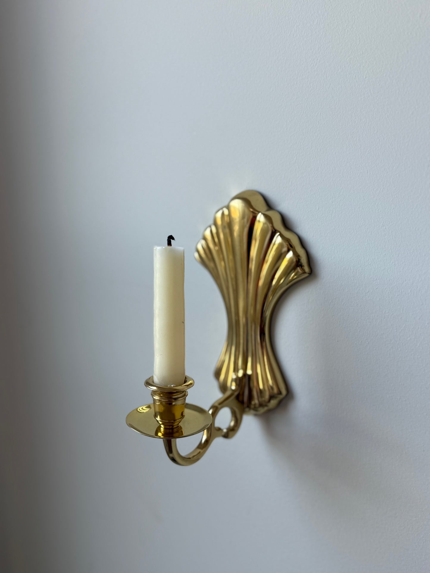 Brass Shell-Back Wall Candle Sconce