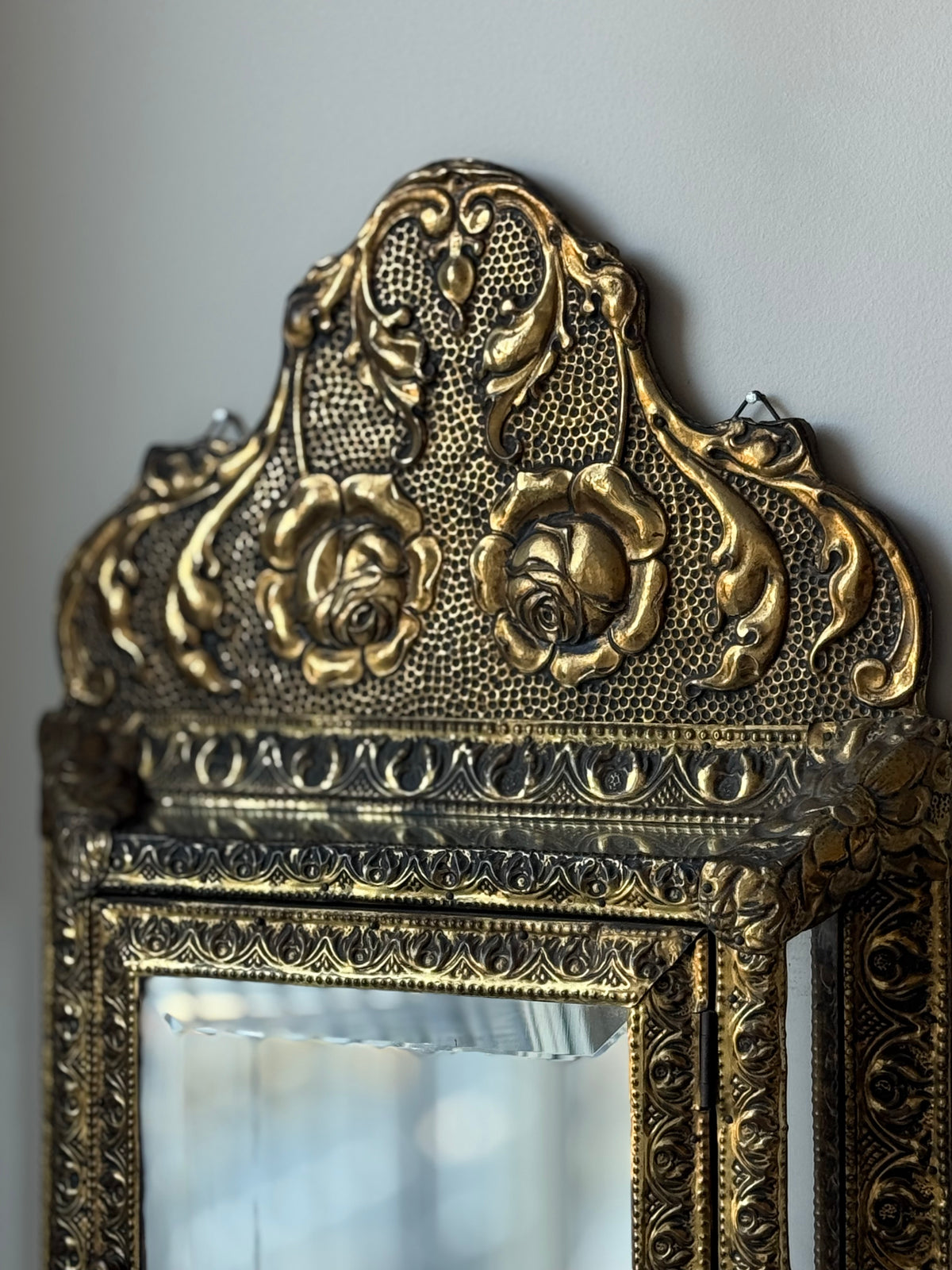 Antique Dutch Art Nouveau Brass Mirror Cabinet with Original Brushes | Circa 1900