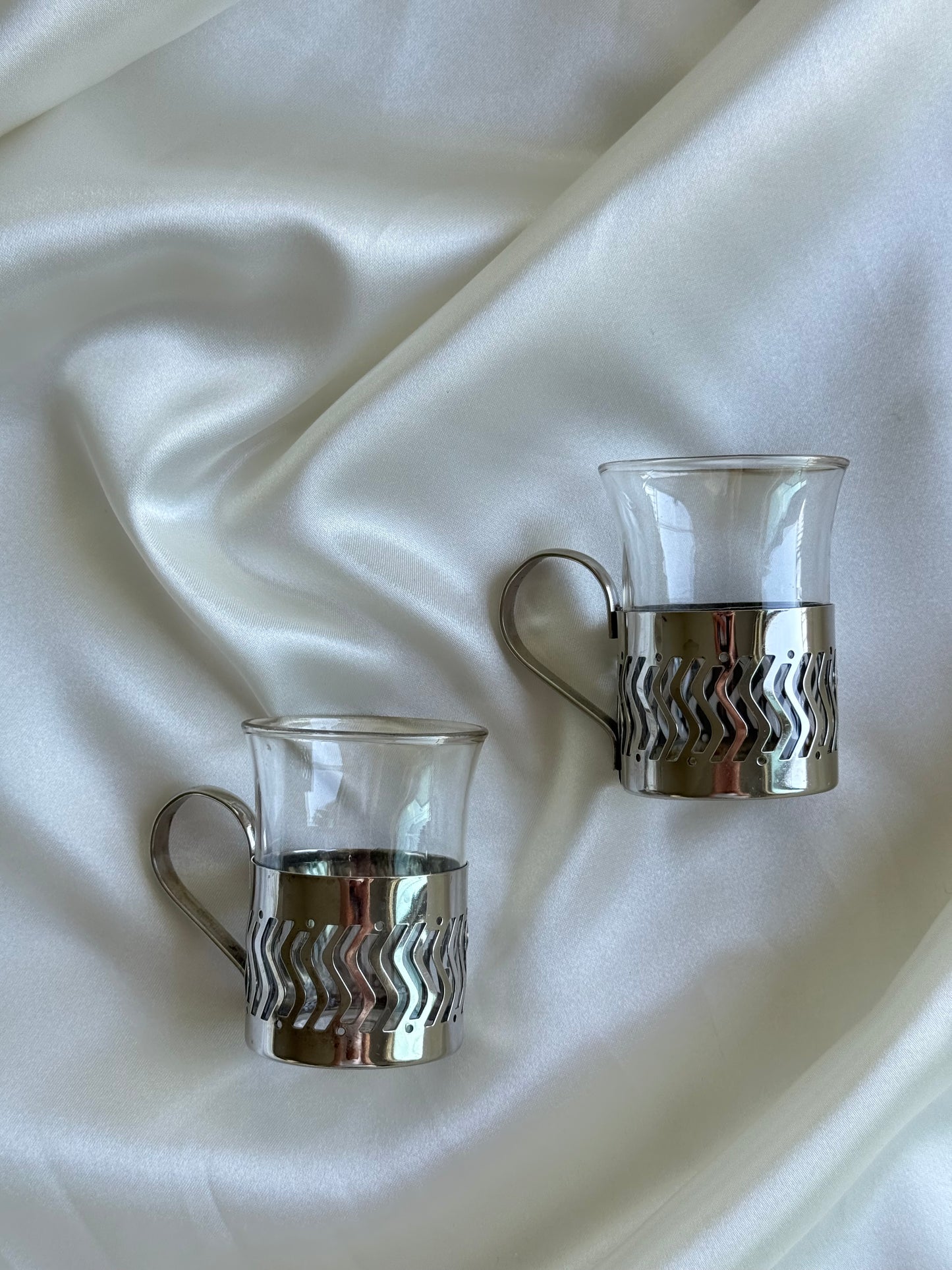 Vintage Glass & Silver Plated Espresso Cups – Set of 2