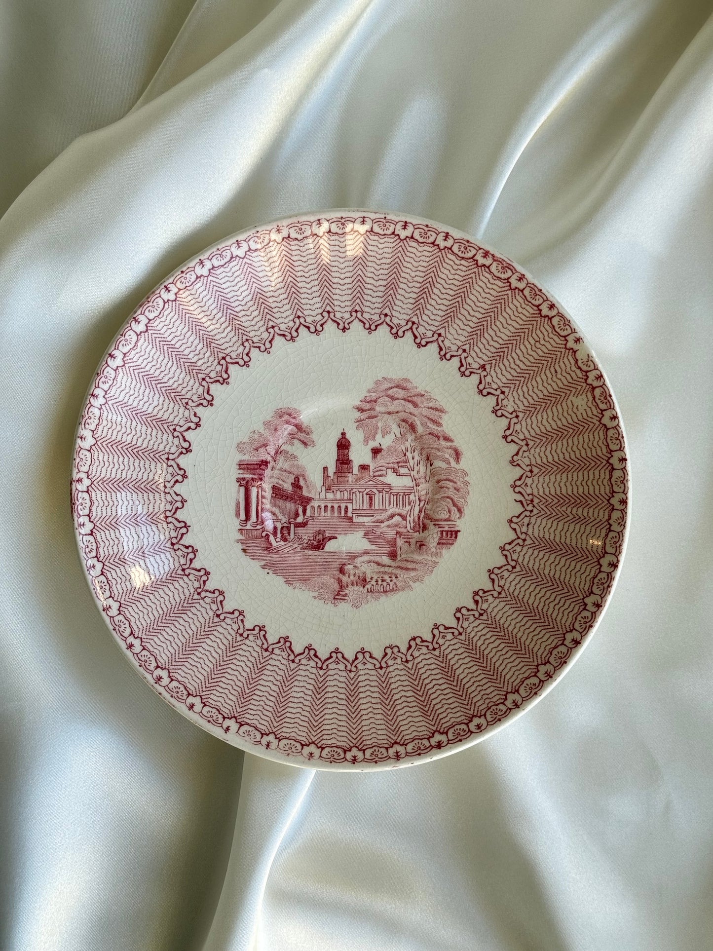 Vintage English Transferware Plate – Romantic Pastoral Scene