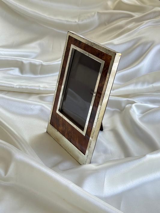 Vintage Burl Wood & Silver Tone Picture Frame