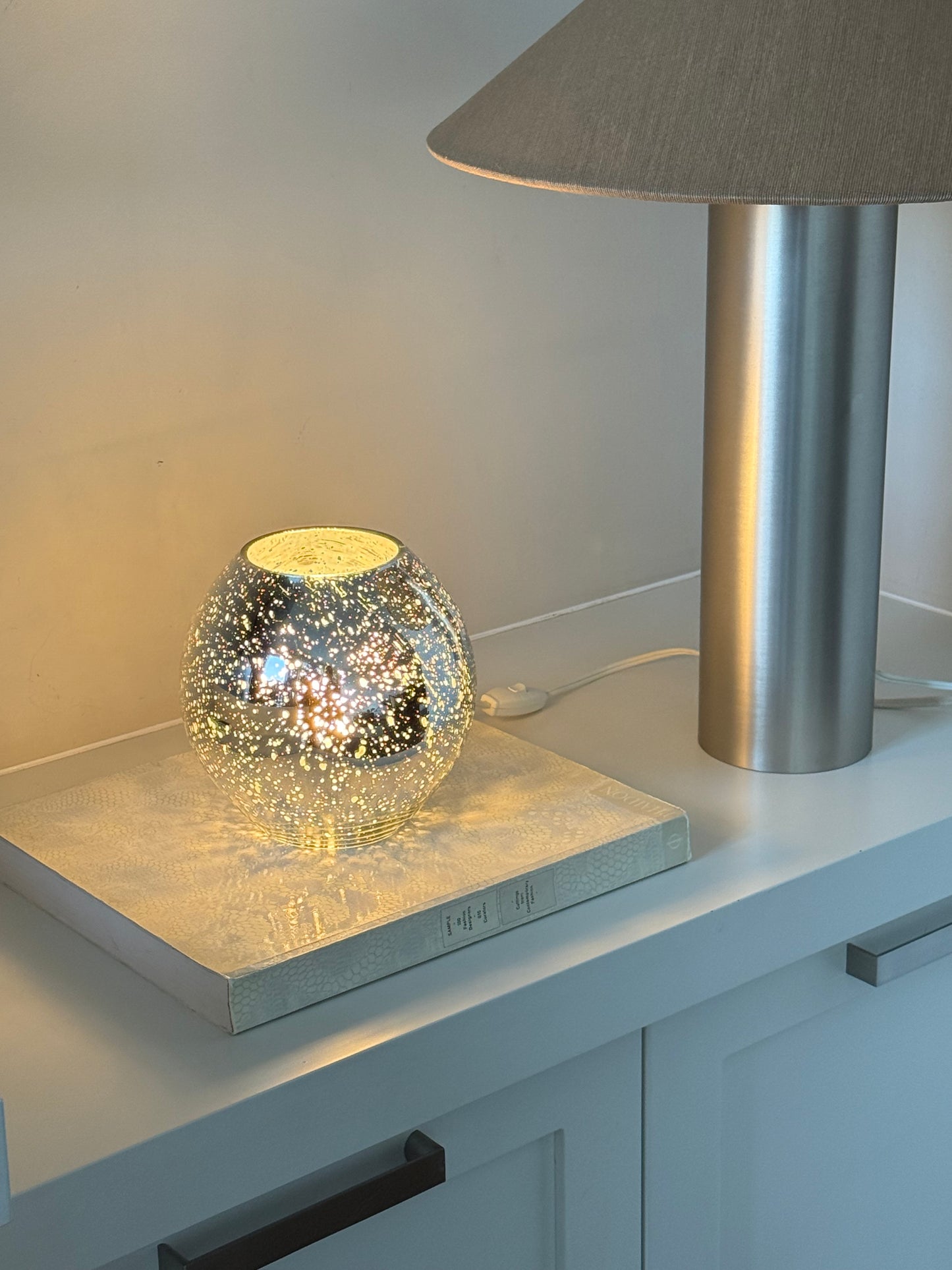 IKEA Knubbig 7” Metallic Silver Glass Globe Table Lamp