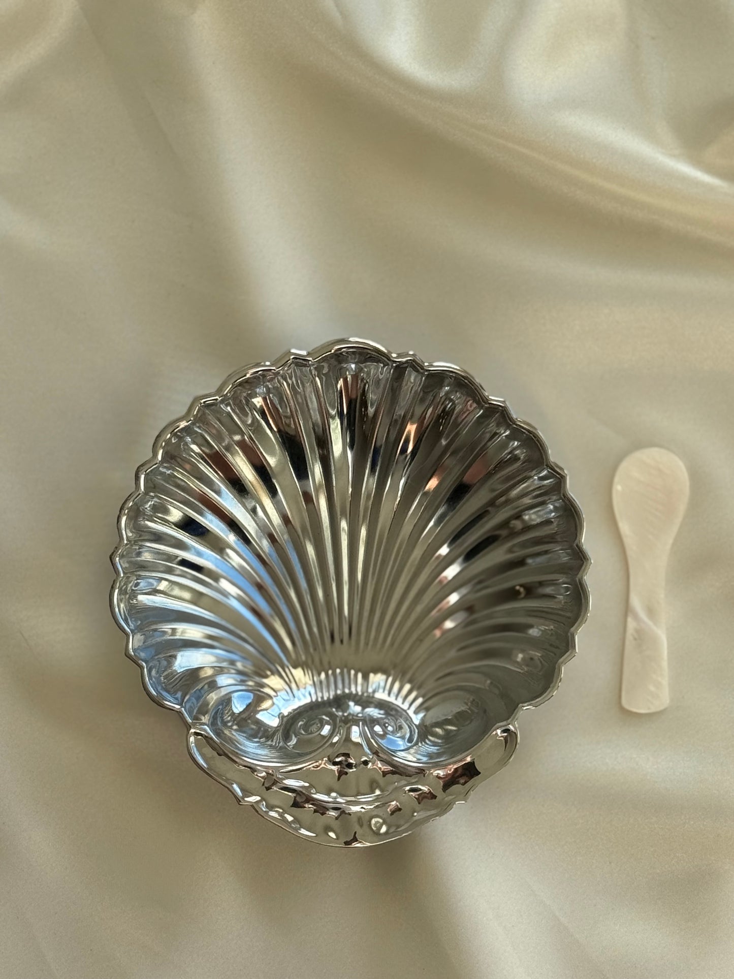 Vintage Shell Condiment Dish with Mother of Pearl Spoon