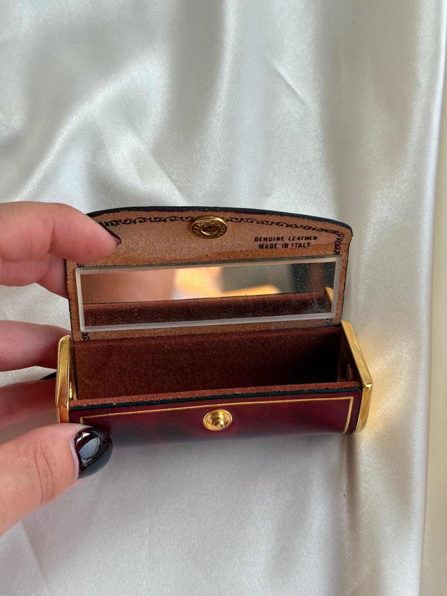 Vintage Italian Genuine Leather Lipstick Case with Mirror