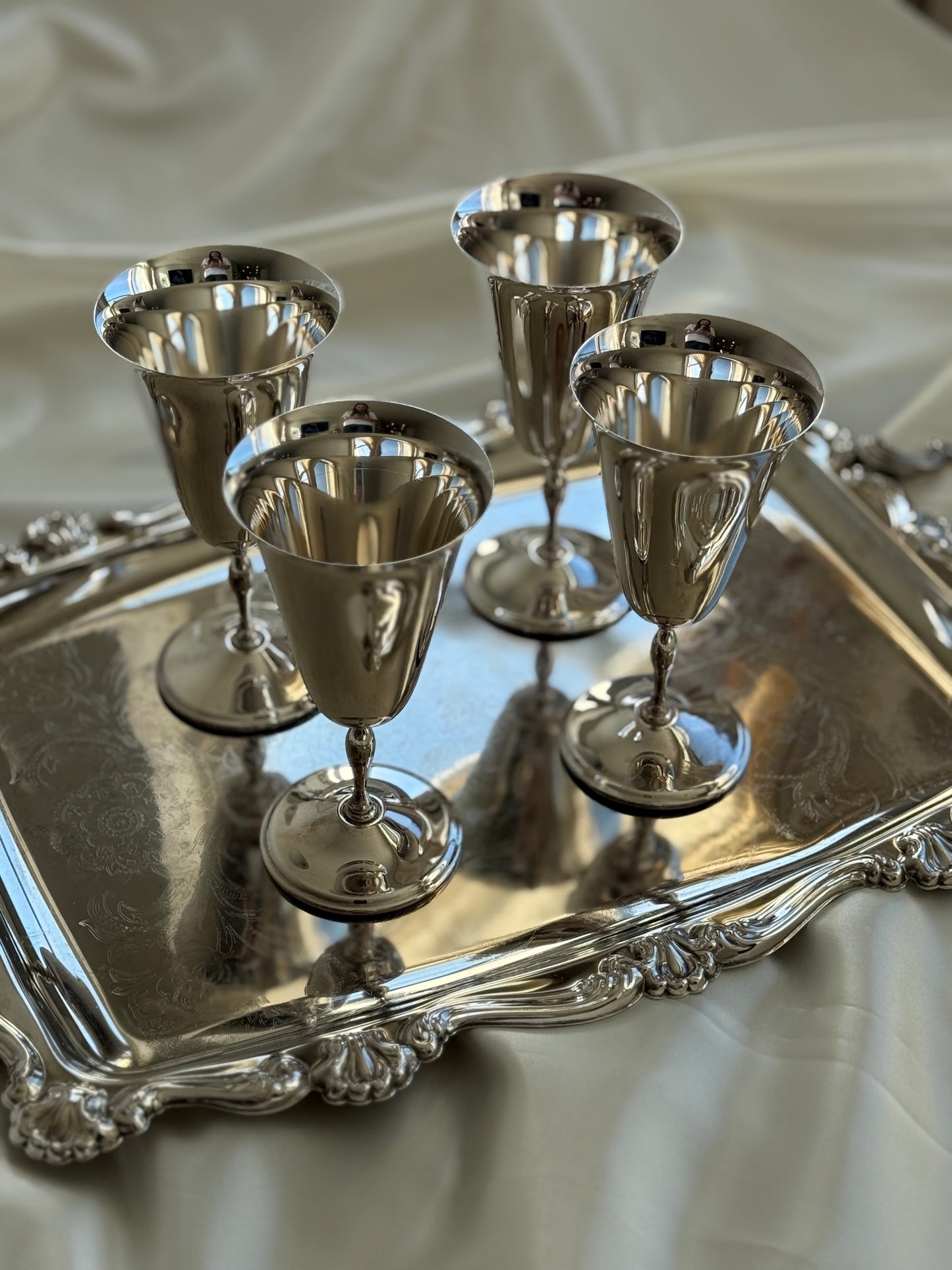 Set of 4 Vintage Silver-Plated Champagne Goblets