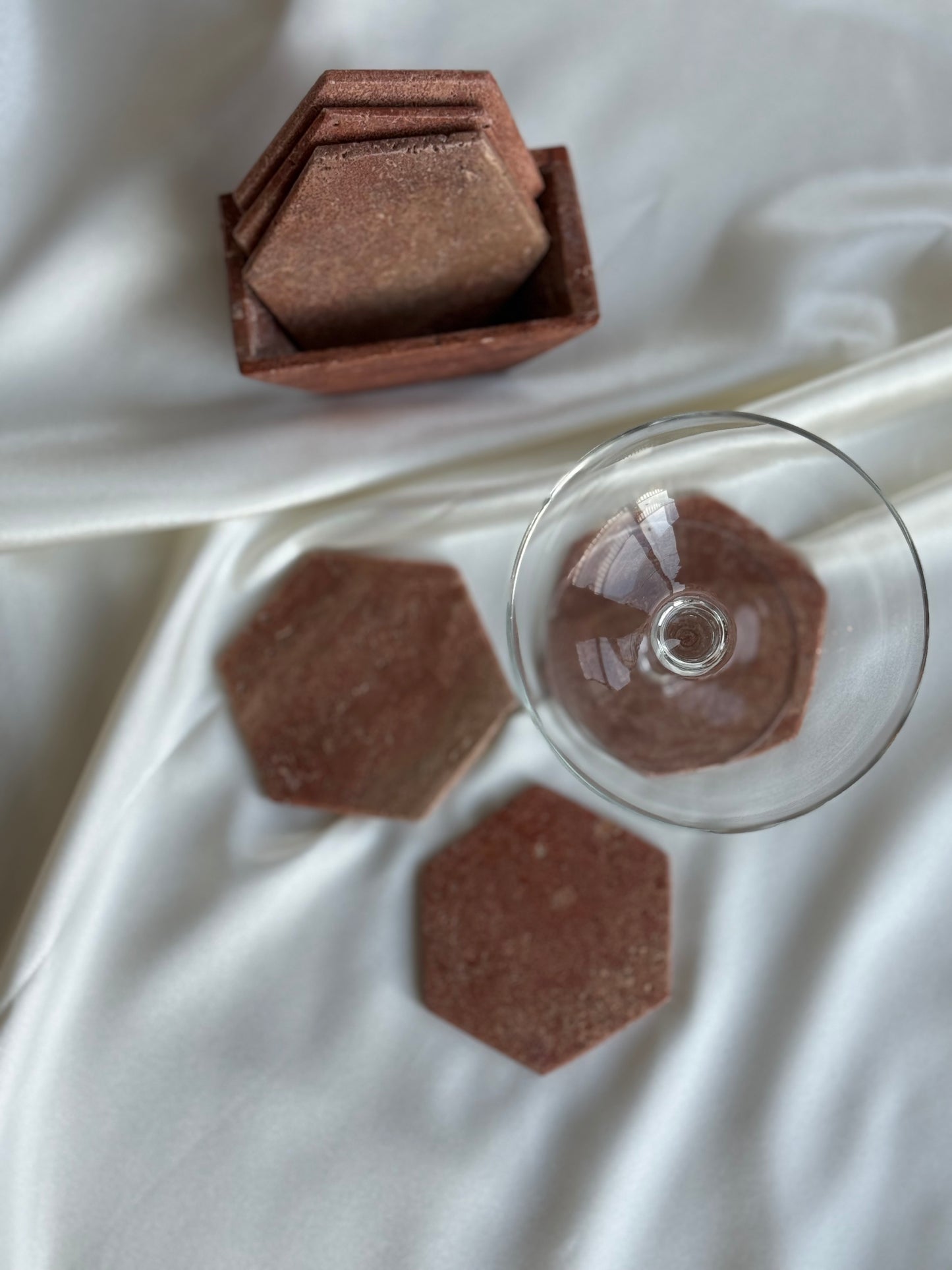 Hexagon Stone Coasters — Set of 6 with Holder