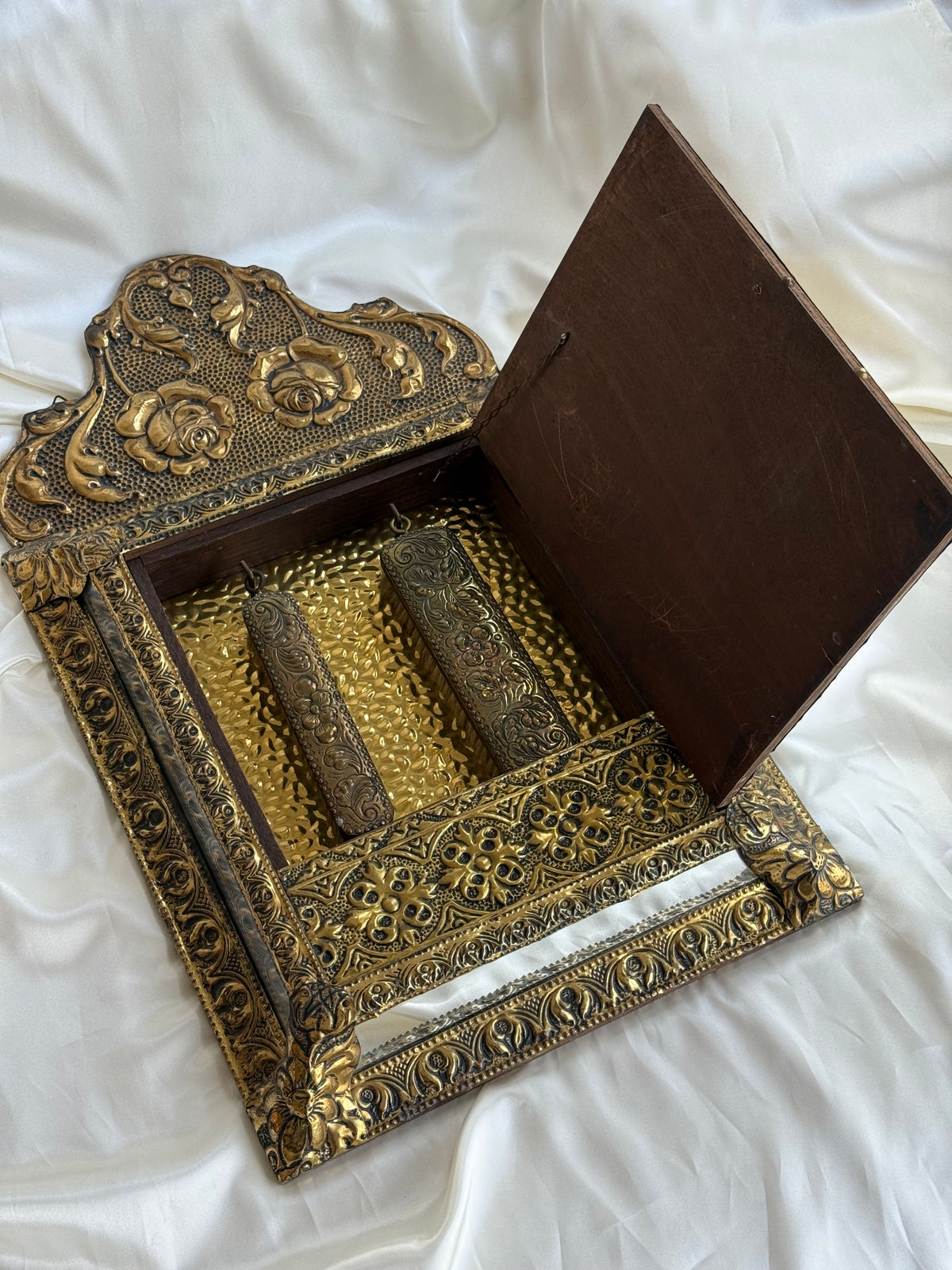Antique Dutch Art Nouveau Brass Mirror Cabinet with Original Brushes | Circa 1900