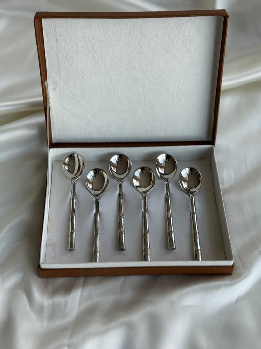 Vintage Silver Plated Bamboo Handle Teaspoons – Set of 6