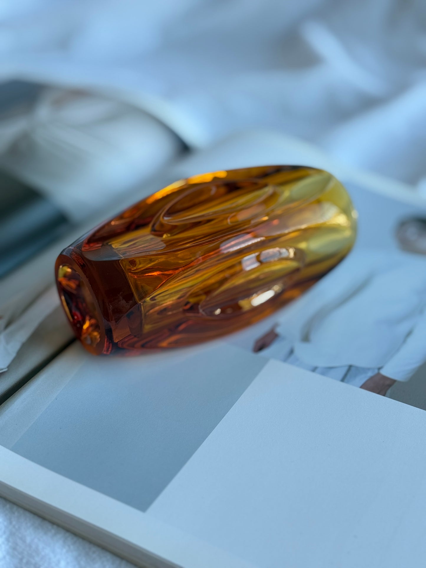 Mid-Century Czech Amber Art Glass Vase Bohemia Hand-Blown