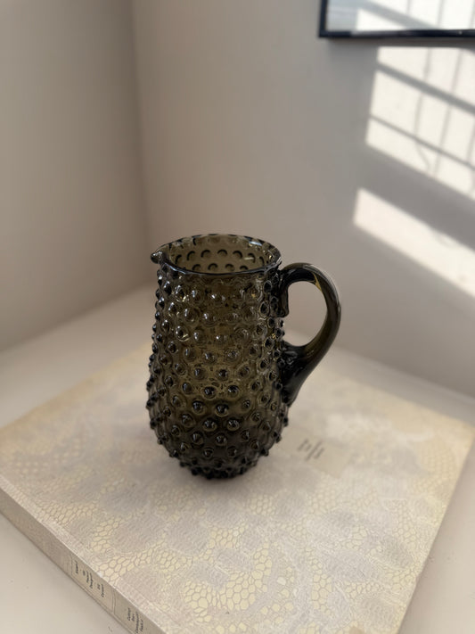 Vintage Smoky Glass Hobnail Pitcher