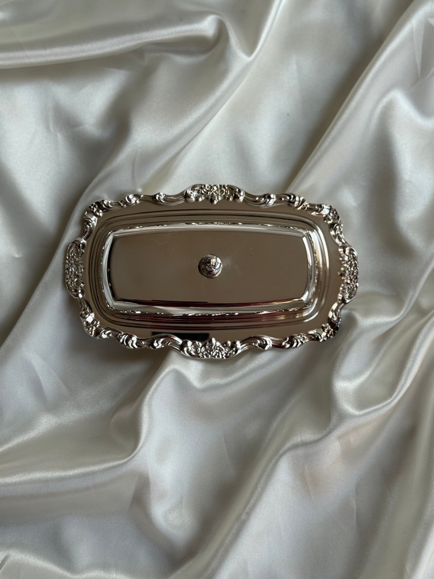 Vintage Silver-Plated Butter Dish with Glass Insert