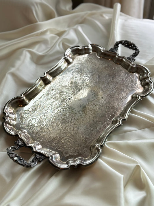 Vintage Ornate Silver-Plated Footed Tray