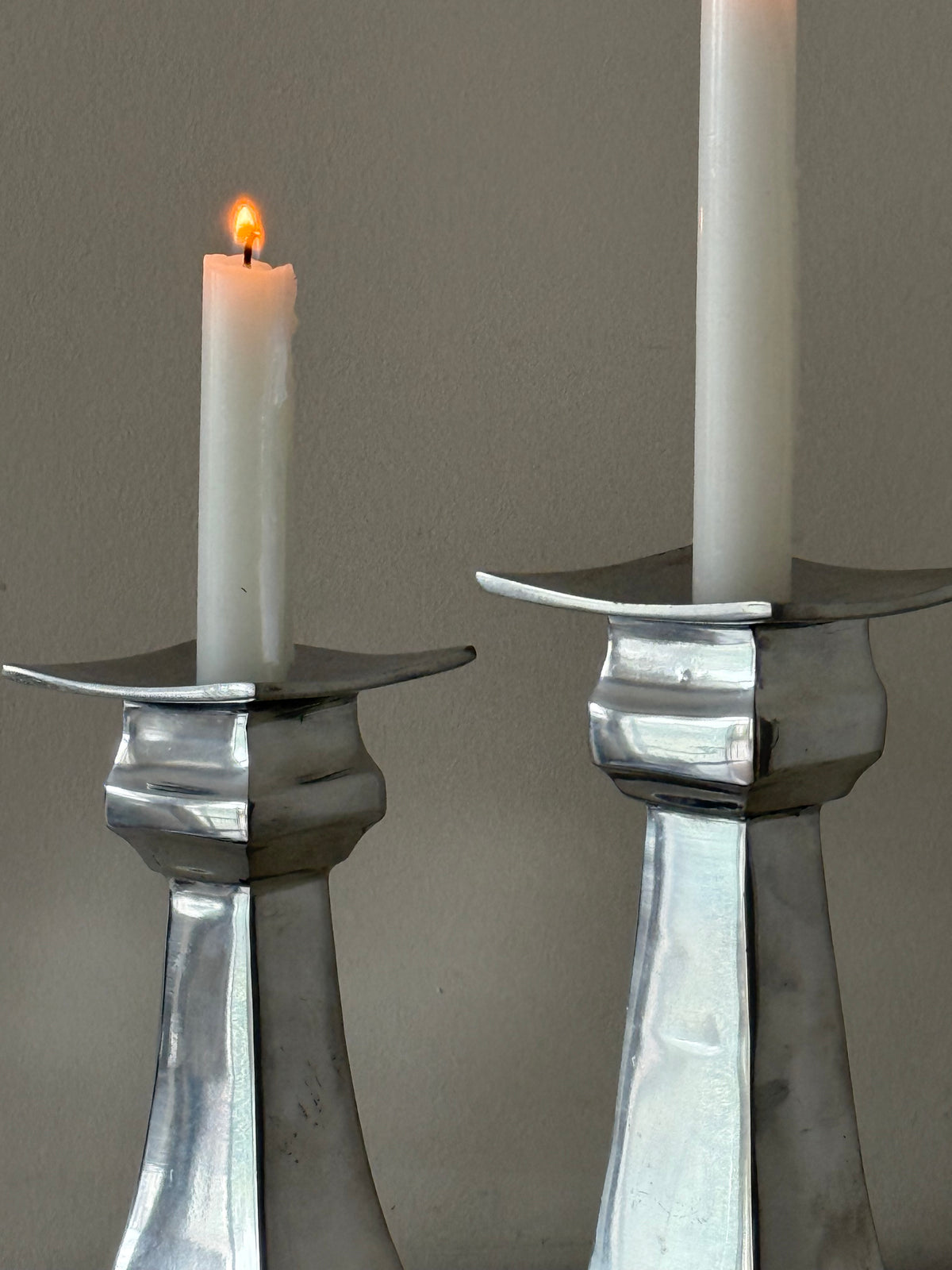 Vintage Silver-Tone Architectural Candle Holders – Set of 2