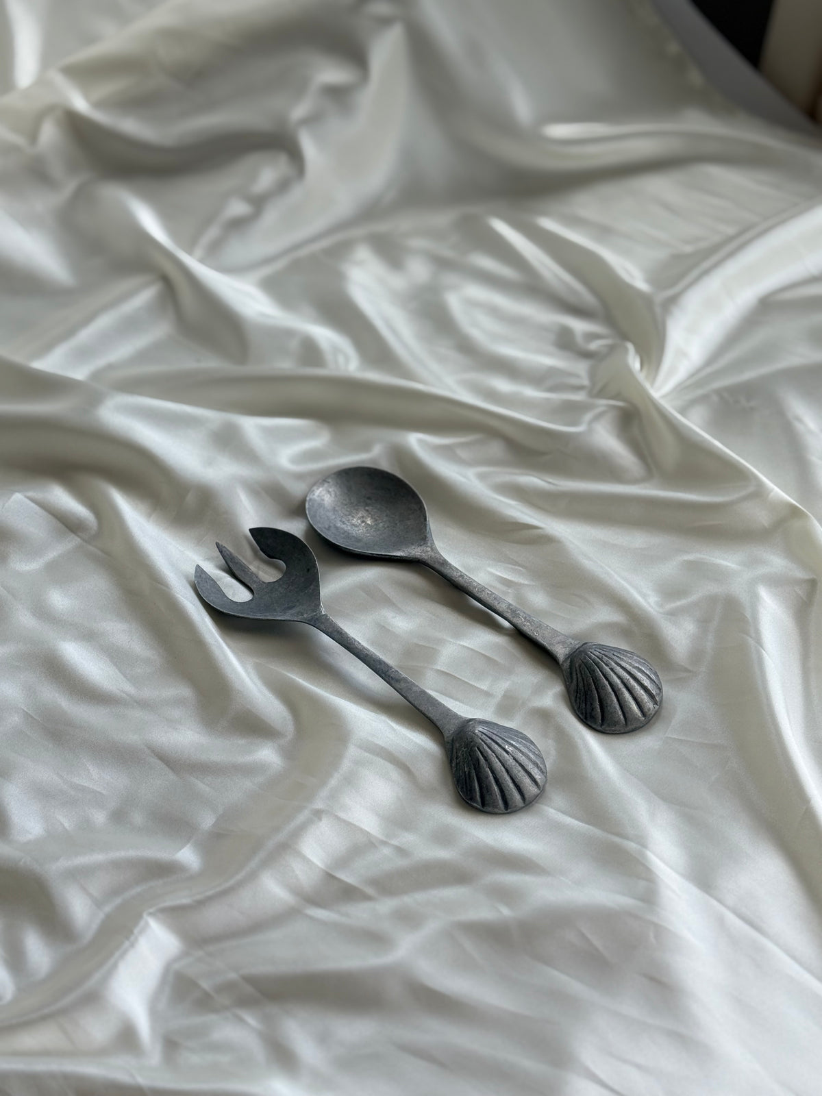 Vintage Cast Aluminum Seashell Salad Serving Set