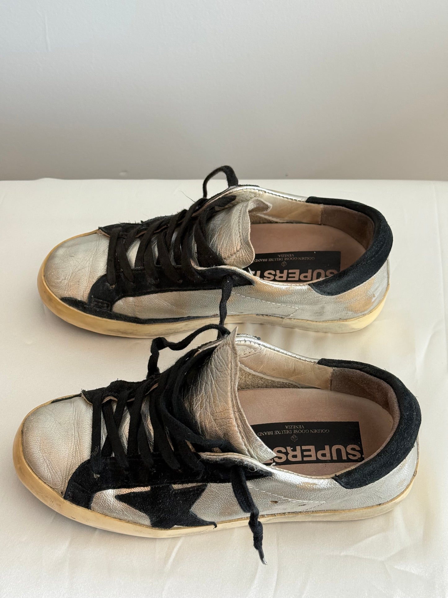 Golden Goose Superstar Sneakers – Silver/Black | Size 36