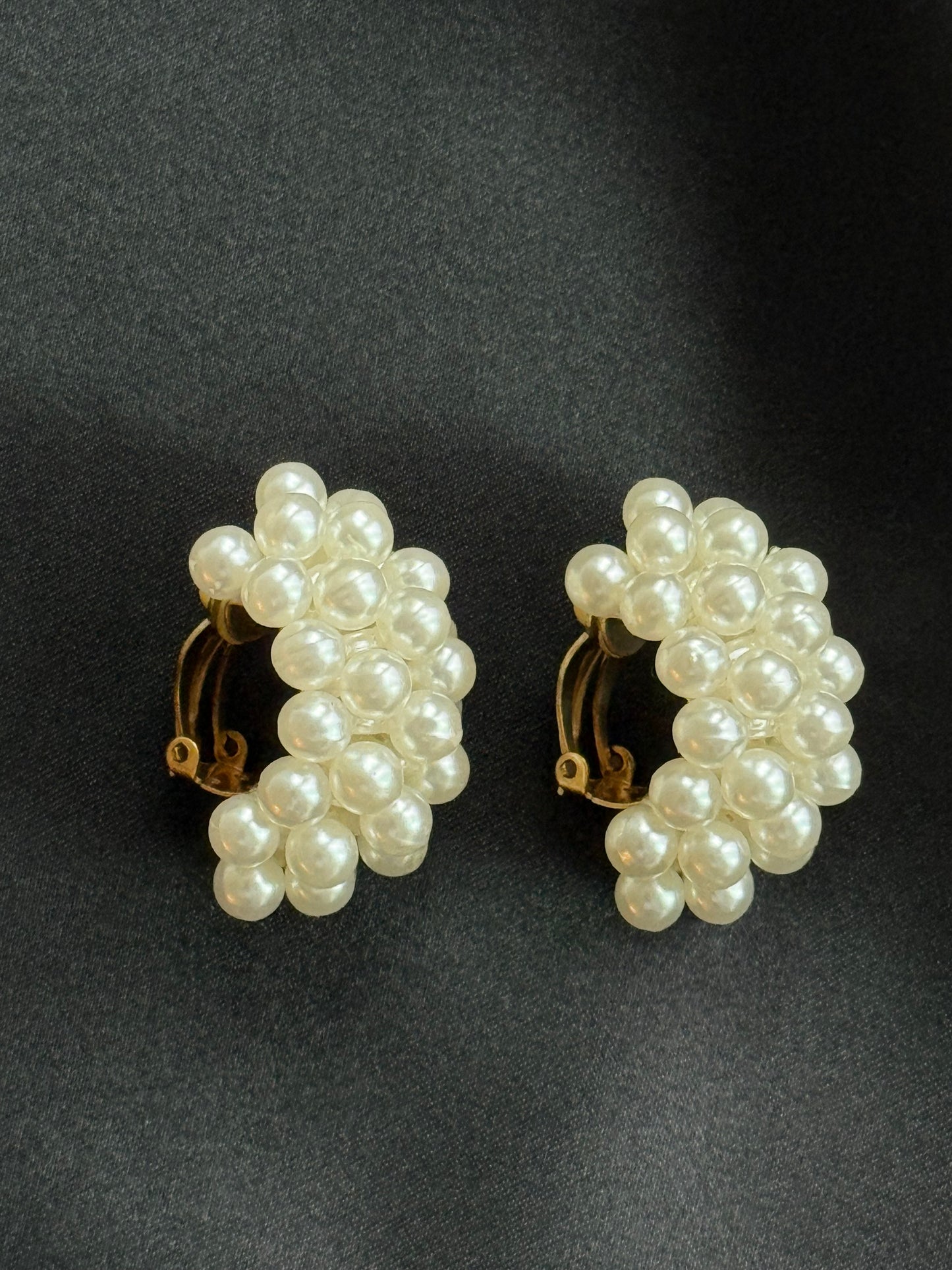 Vintage Faux Pearl Cluster Clip-On Earrings